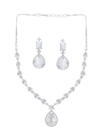 Rhodium Plated Teardrop American Diamond Jewellery Set