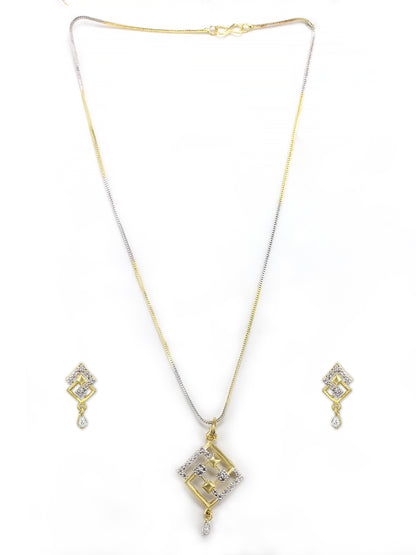 Square American Diamond Pendant & Earrings Set