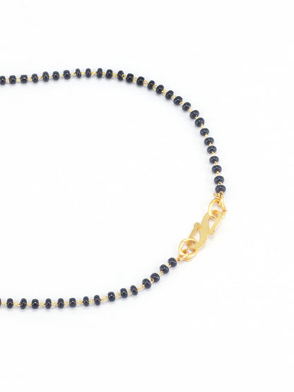 Gold Plated Black Beaded & American Diamond Maharashtrian Style Mangalsutra