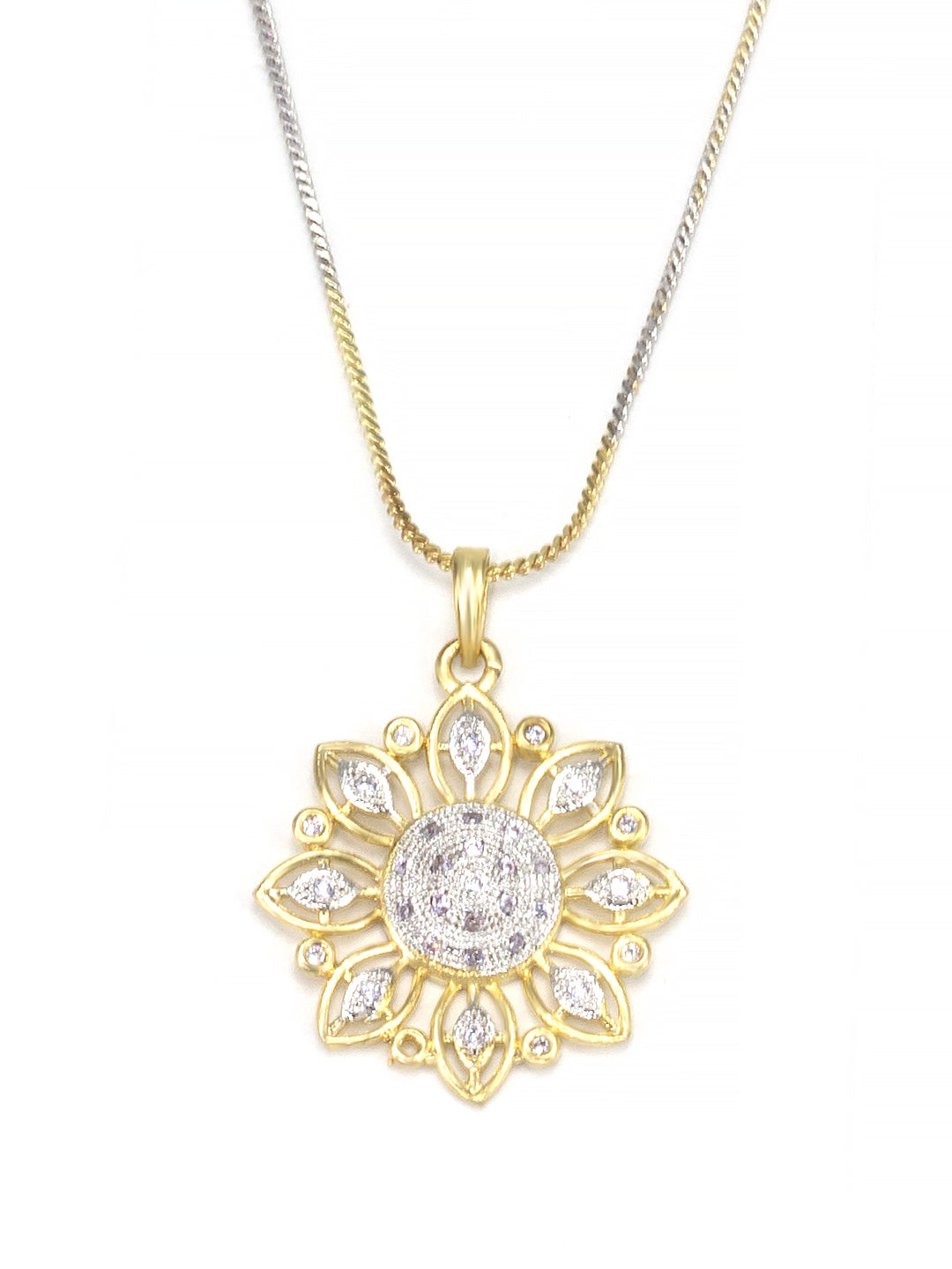 Gold Plated Floral American Diamond Trendy Pendant Set