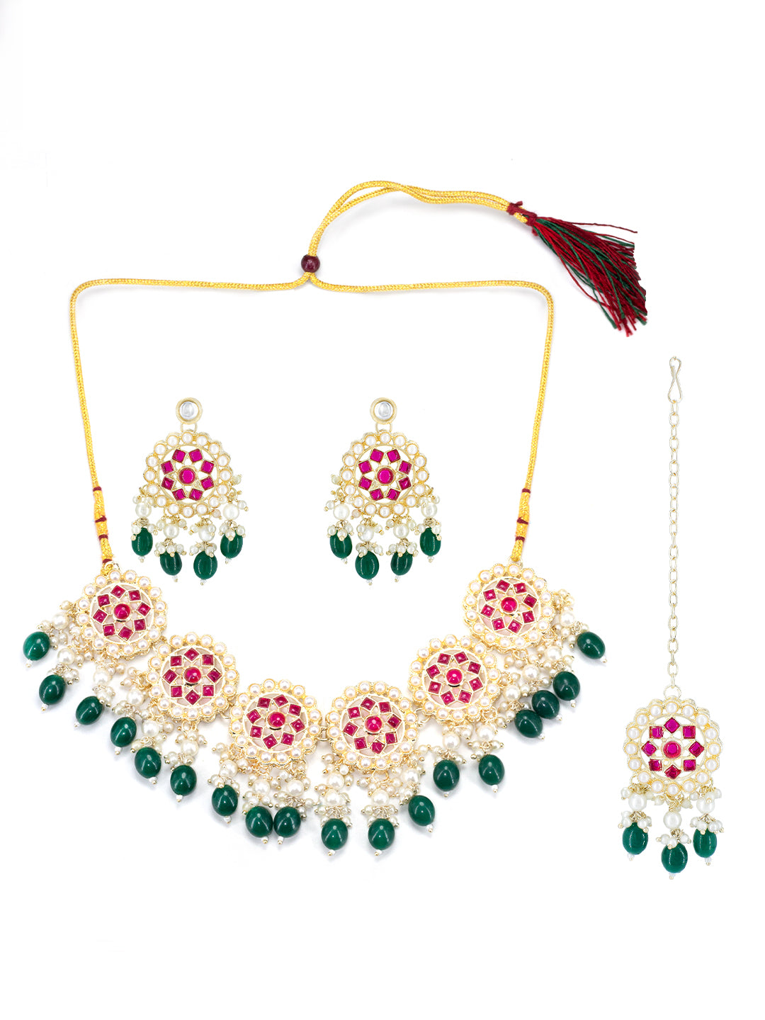 Gold-Plated Kundan Studded & Beaded Statement Jewellery Set