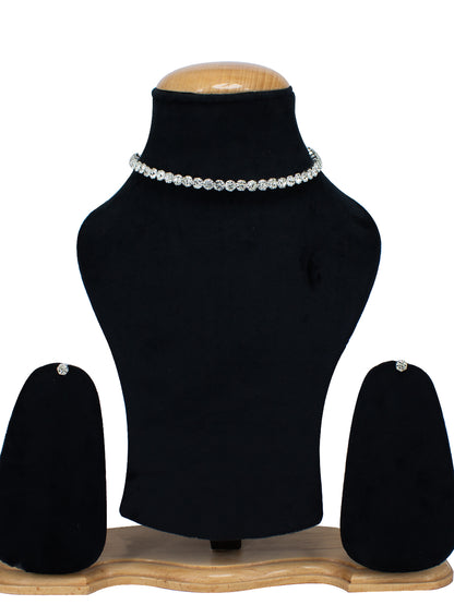 Silver Plated Rhinestone Studded Jewellery Set with Bracelet