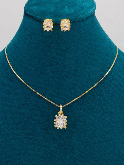 Gold Plated Square American Diamond Pendant Set