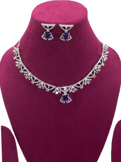 Rhodium Plated Blue American Diamond Jewellery Set