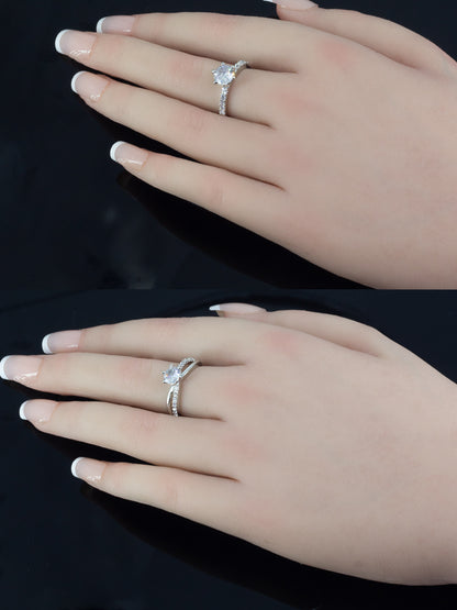 Set Of Two Rhodium Plated Solitaire American Diamond Trendy Adjustable Finger Rings