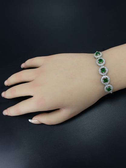 Rhodium Plated Green American Diamond Studded Wraparound Bracelet