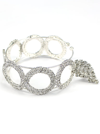 Silver Plated Rhinestones Studded Cuff Bracelet