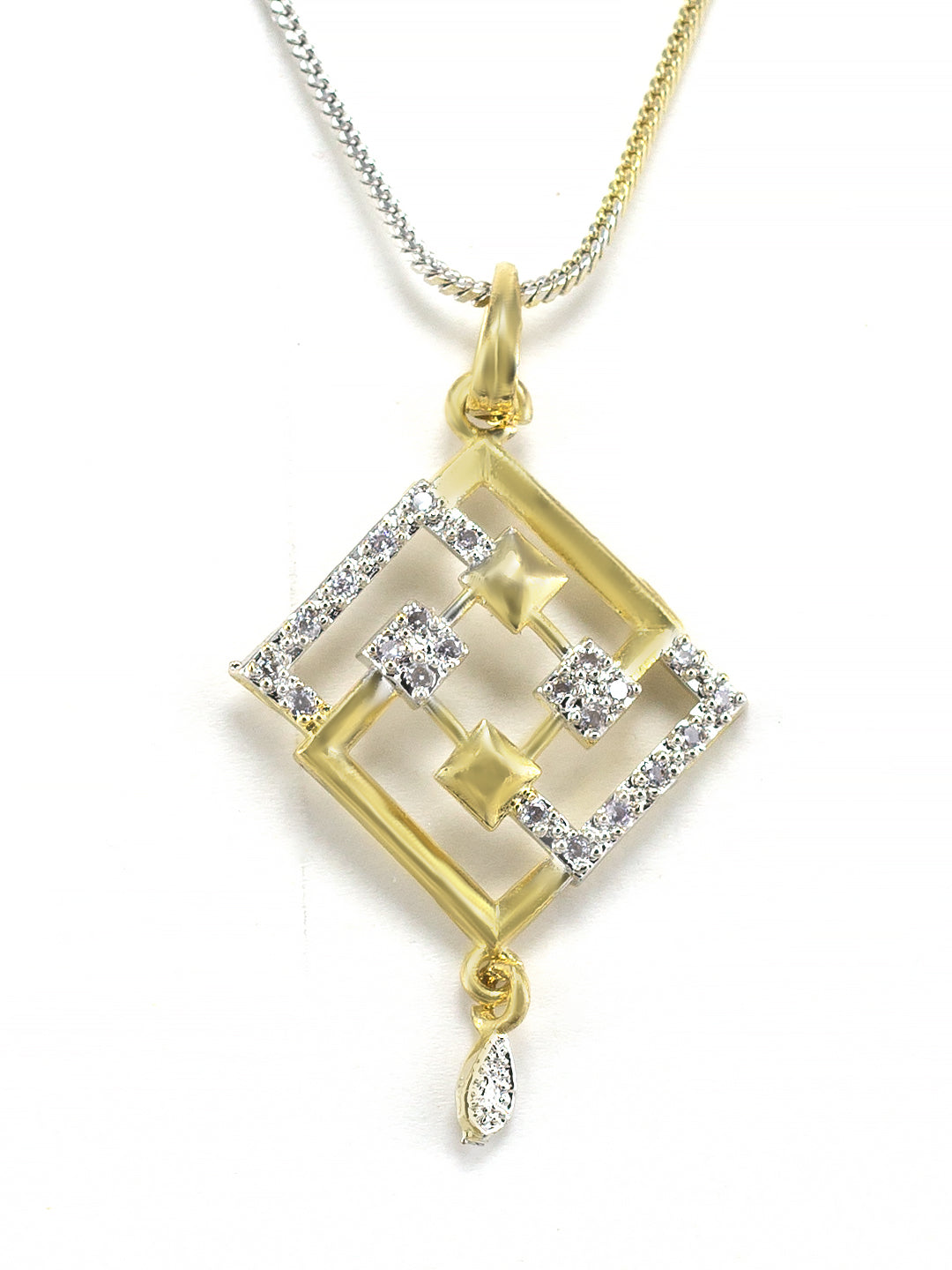 Square American Diamond Pendant & Earrings Set