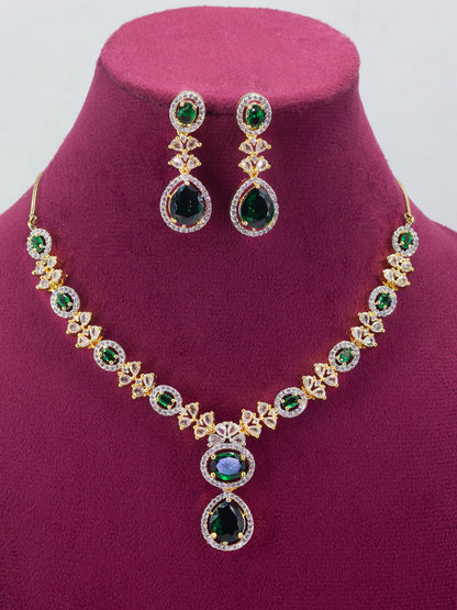 Gold Plated Green American Diamond Jewellery Set