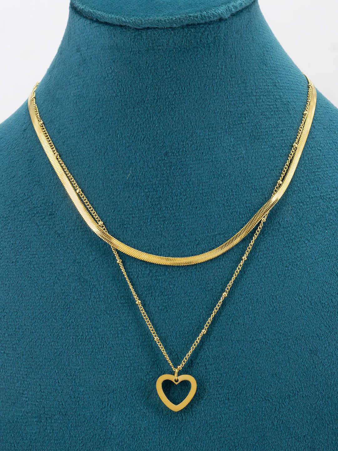 Double Layered Heart Stainless Steel Chain Necklace | Trendy Gold Plated Anti Tarnish Chain Necklace