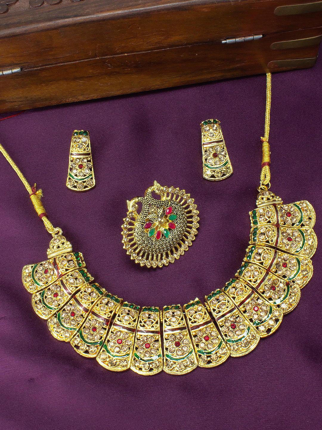 Gold-Plated Stones-Studded Rajwadi Jewellery Set