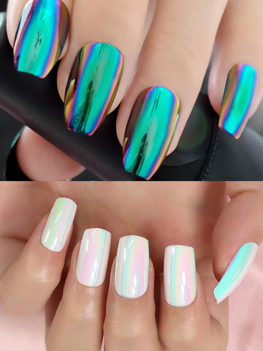 Set of 24 Metallic Duochrome stick on nails