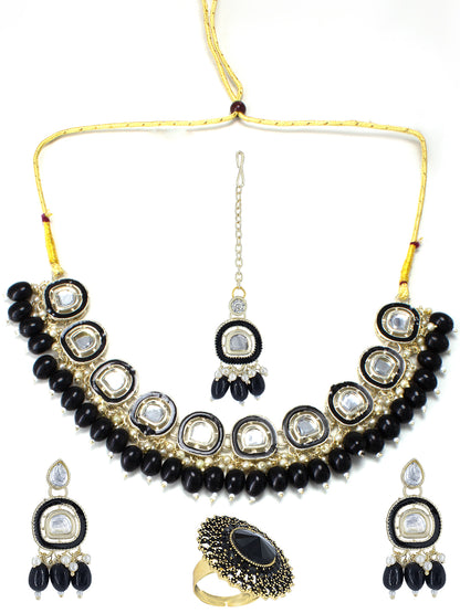 Gold-Plated Kundan-Studded & Beaded Jewellery Set