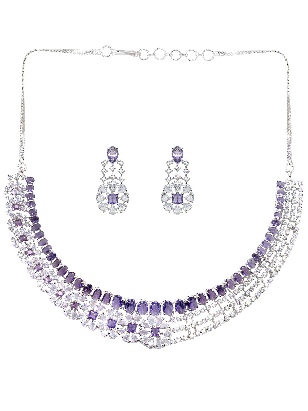 Rhodium Plated Purple Floral AD Statement Jewellery Set