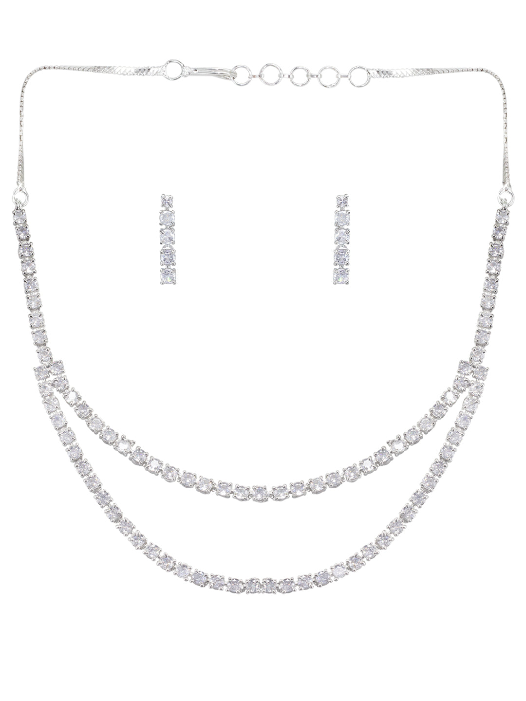 Rhodium Plated Double Layered Trendy AD Jewellery Set