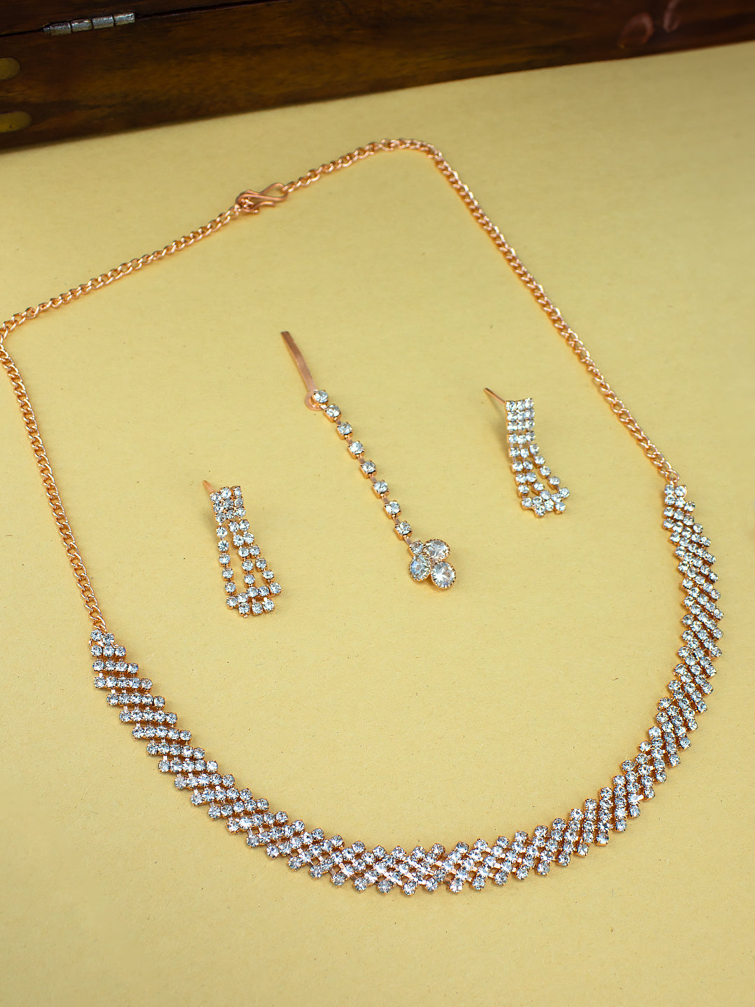 Rose Gold Plated Cubic Zirconia Studded Jewellery Set