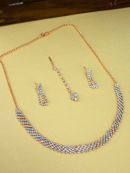 Rose Gold Plated Cubic Zirconia Studded Jewellery Set