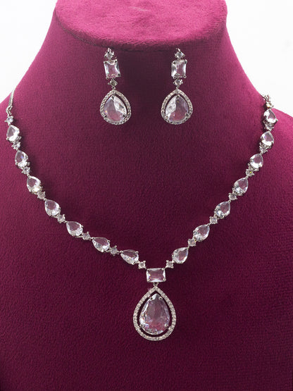 Rhodium Plated Teardrop American Diamond Jewellery Set