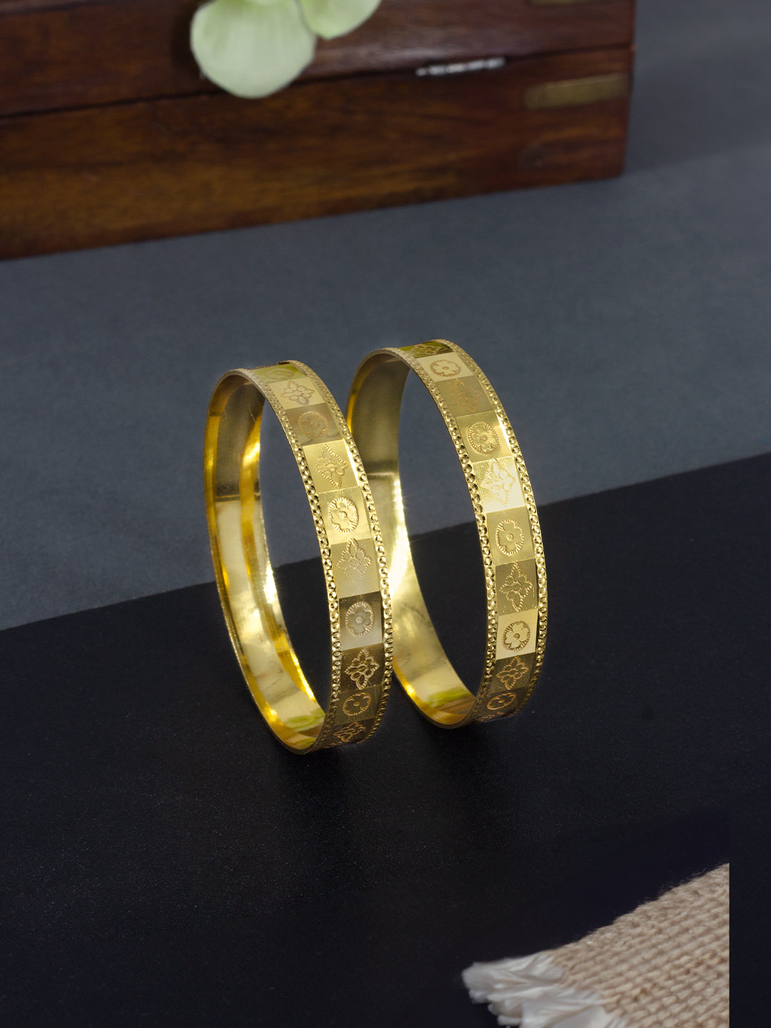 Gold Plated Floral Bangle Pair