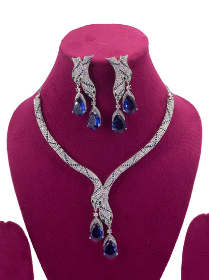 Rhodium Plated Blue Serpent American Diamond Jewellery Set