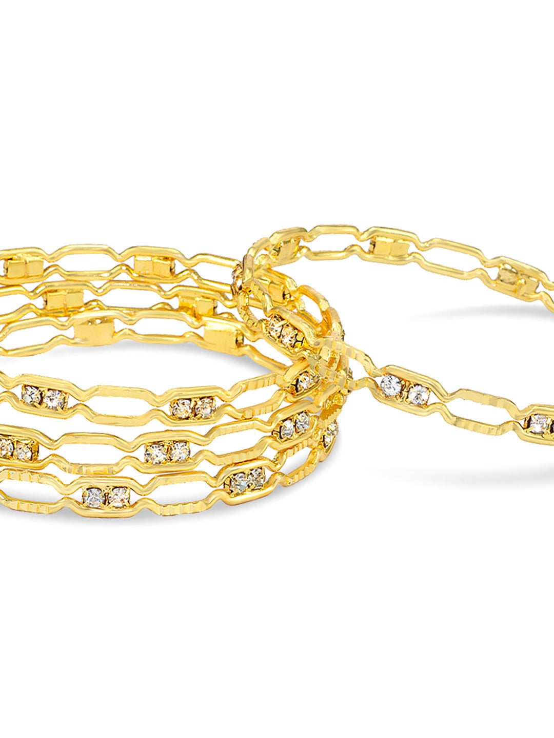 Set Of 4 Gold-Plated Rhinestone Studded Bangles