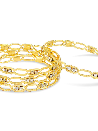 Set Of 4 Gold-Plated Rhinestone Studded Bangles