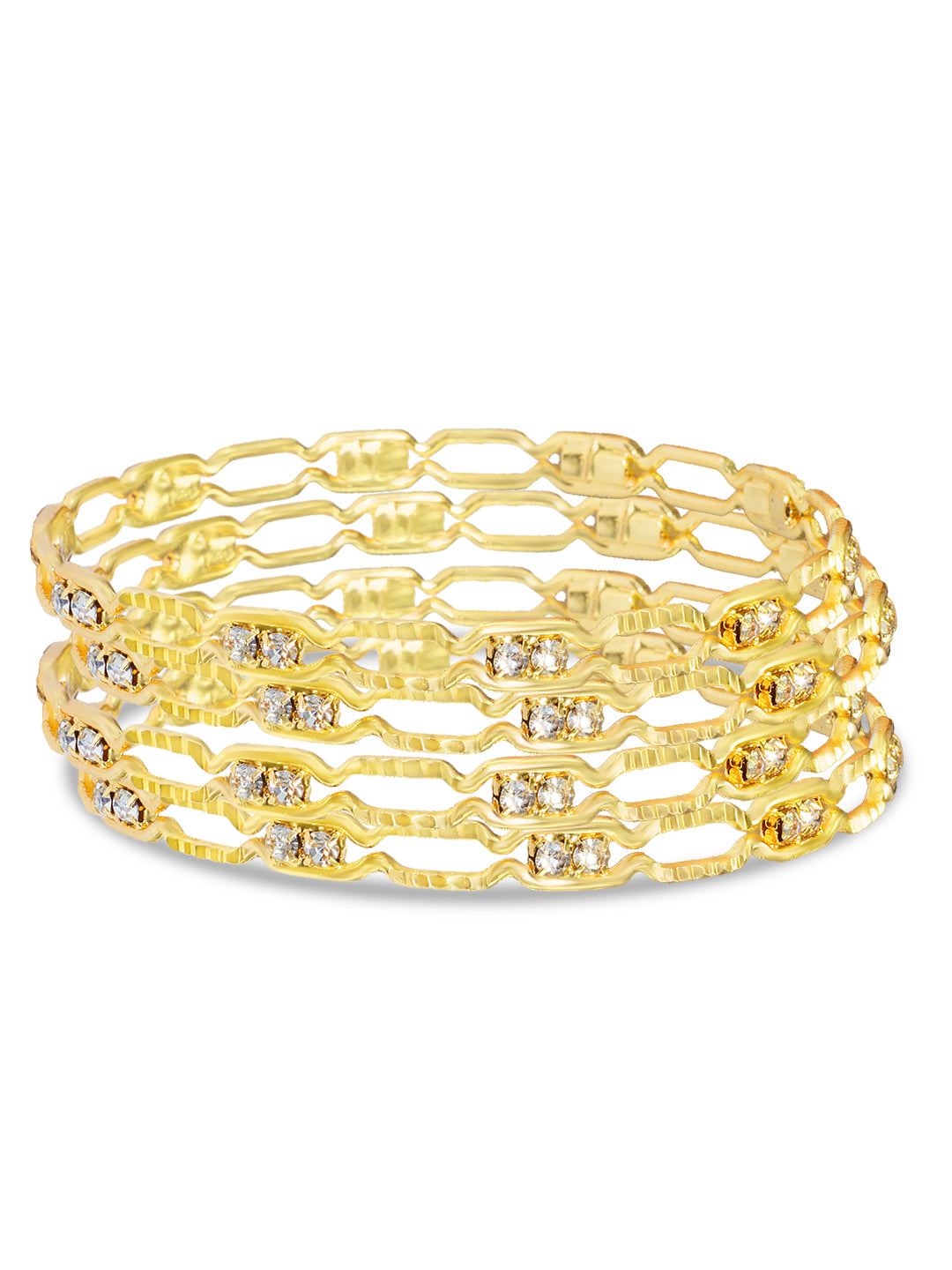 Set Of 4 Gold-Plated Rhinestone Studded Bangles