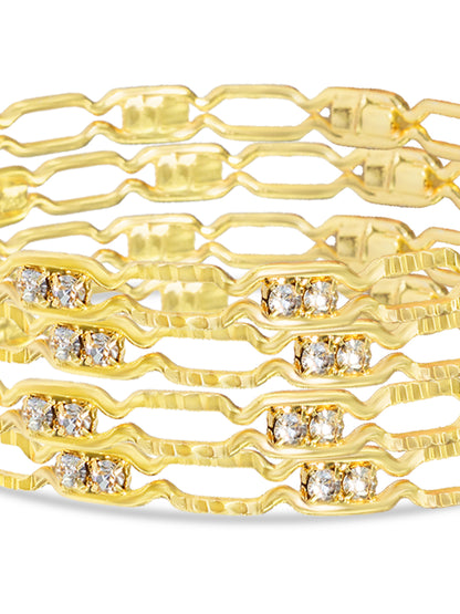 Set Of 4 Gold-Plated Rhinestone Studded Bangles