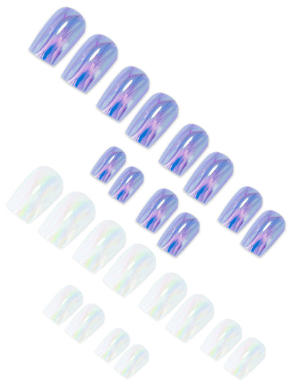 Set of 24 Blue and White Metallic Duochrome stick on nails