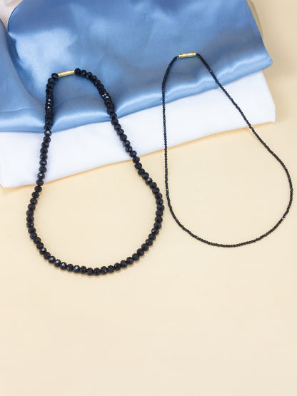 Set Of Two Black Beaded Necklace Mala