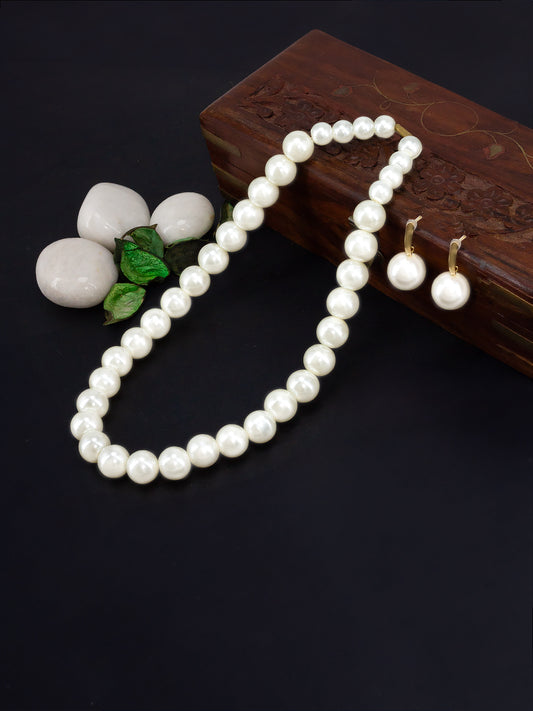 Pearl Beaded Moti Mala Trendy Necklace With Earrings