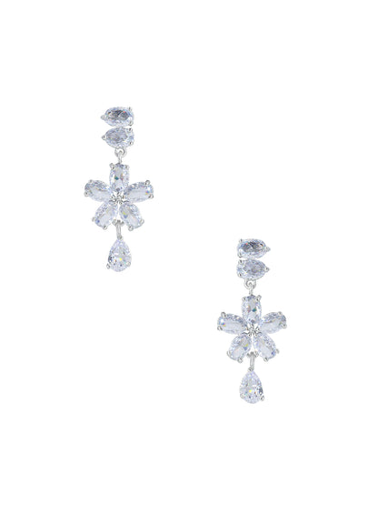 Rhodium Plated American Diamond Floral Drop Jewellery Set