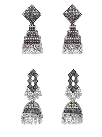 Pack of 6 Silver Oxidised Jhumka and Studs Earrings