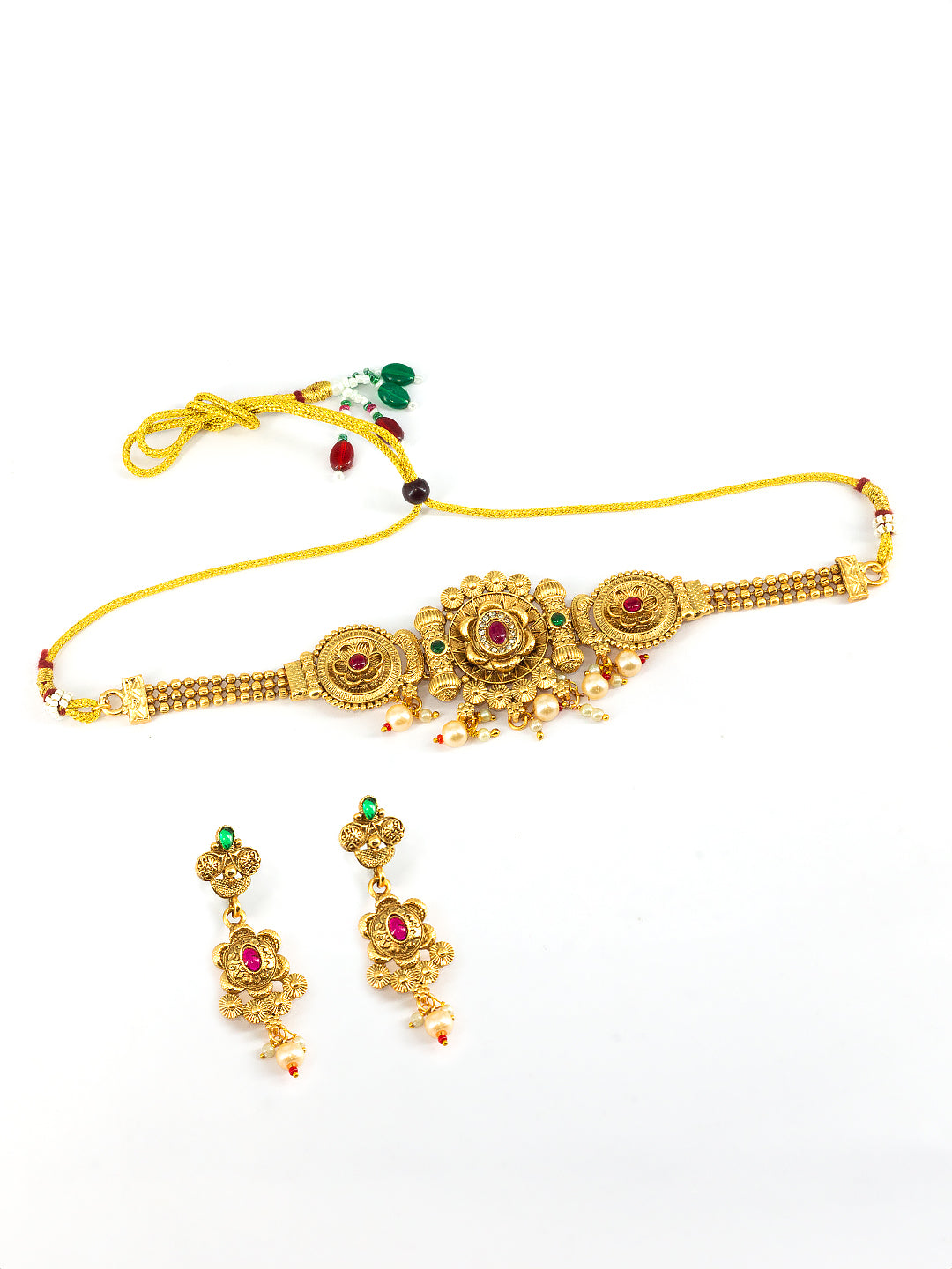 Gold Plated Kundan Choker Temple Jewellery Set