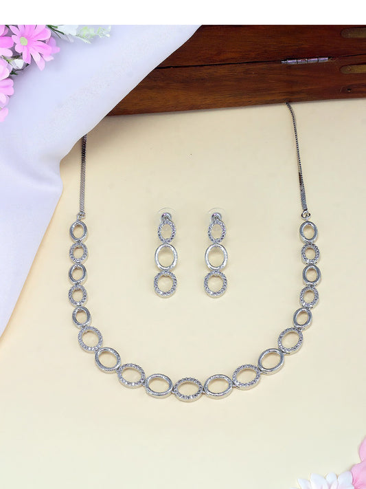 Rhodium Plated Oval Shaped American Diamond Jewellery Set