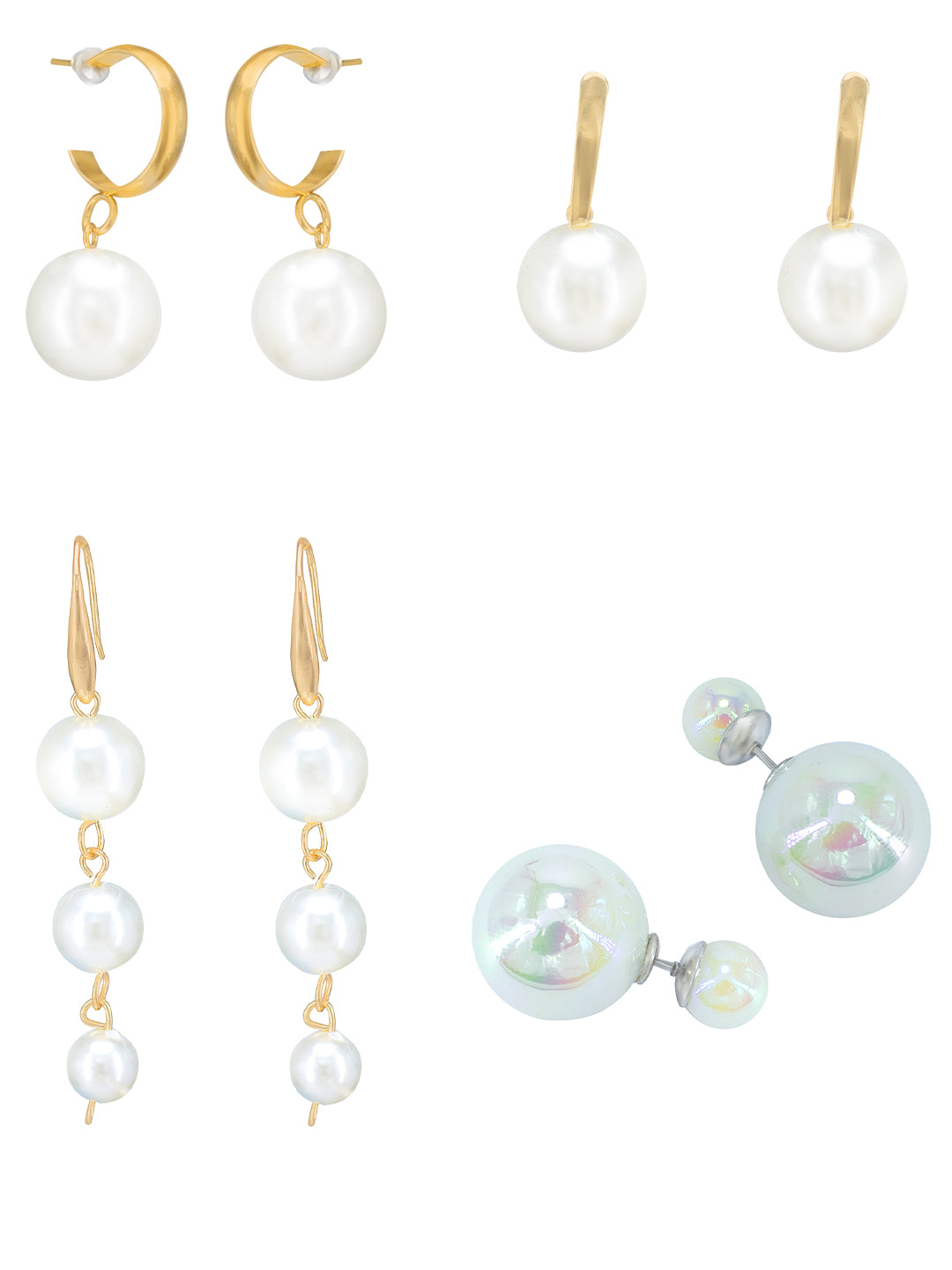 Pack of 4 Artificial Pearl Drop & Stud Earrings Gift For Girls