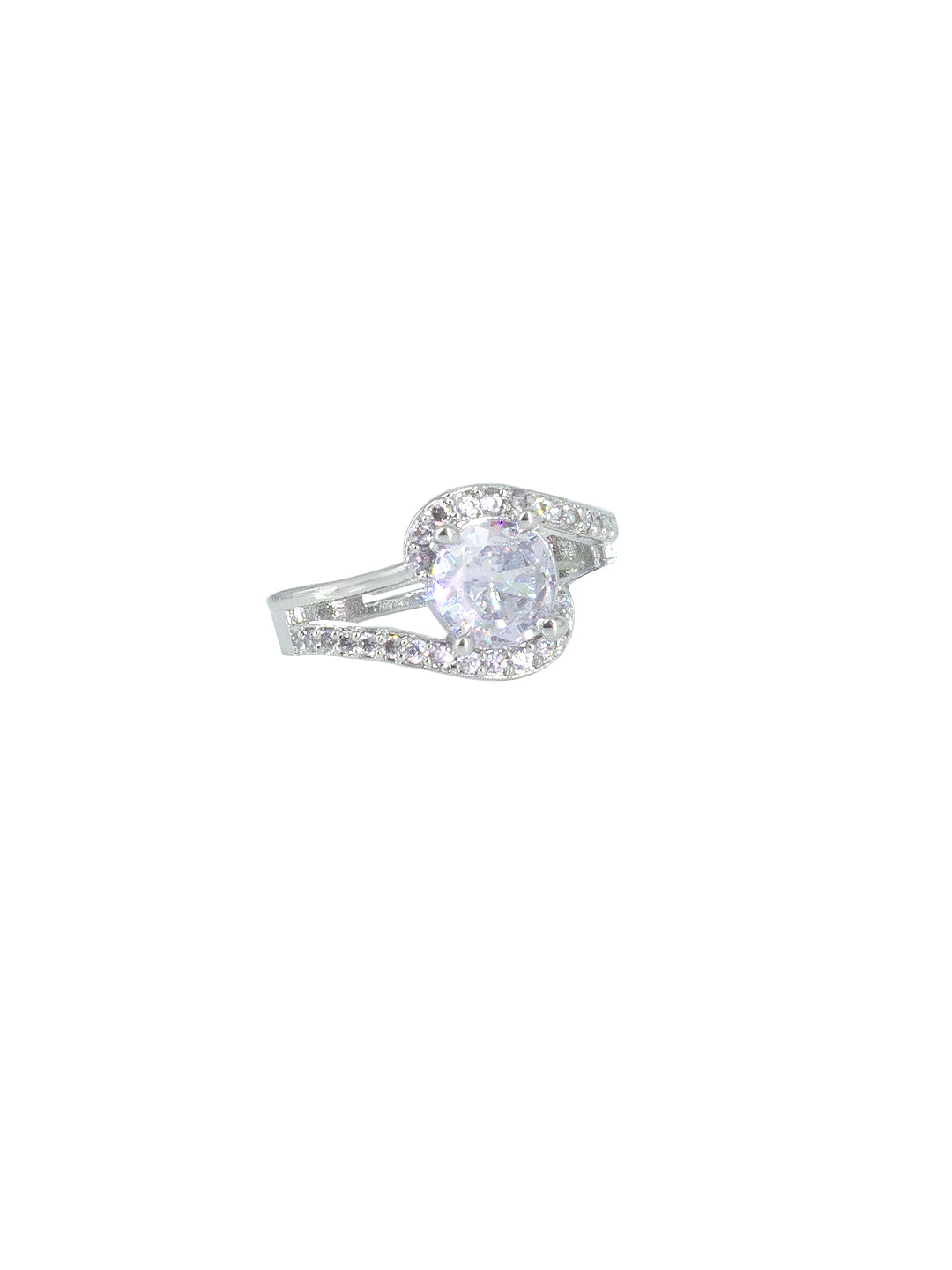 Rhodium Plated Solitaire American Diamond Adjustable Finger Ring