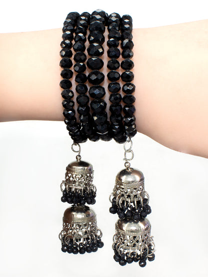 Black Artificial Crystal Beaded Wraparound Jhumka Bracelet Gift For Women