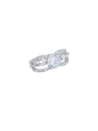 Rhodium Plated Solitaire American Diamond Adjustable Finger Ring