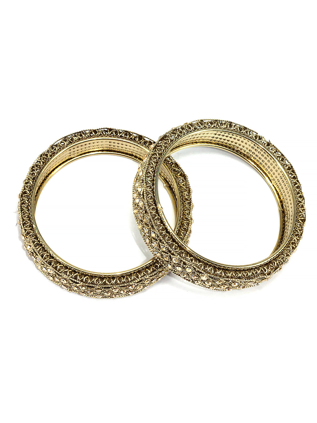 Set Of 2 Gold-Plated Stone-Studded Antique Bangles