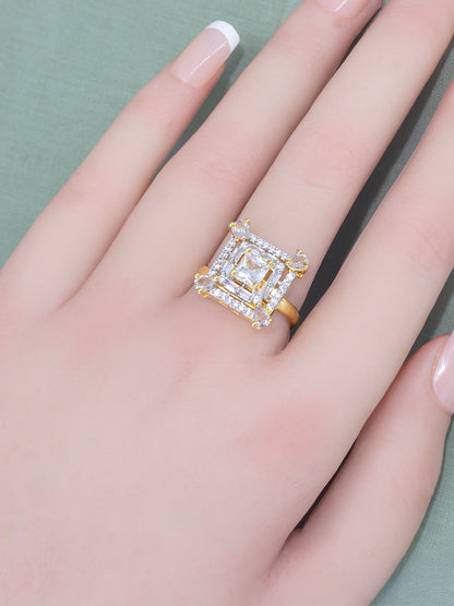 Gold Plated Square American Diamond Adjustable Finger Ring