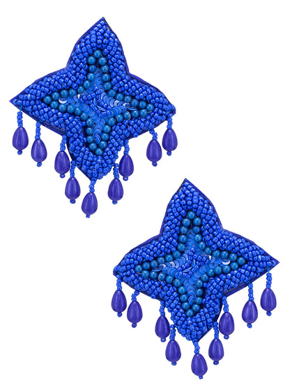 Blue Star Shaped Beaded Stud Earrings