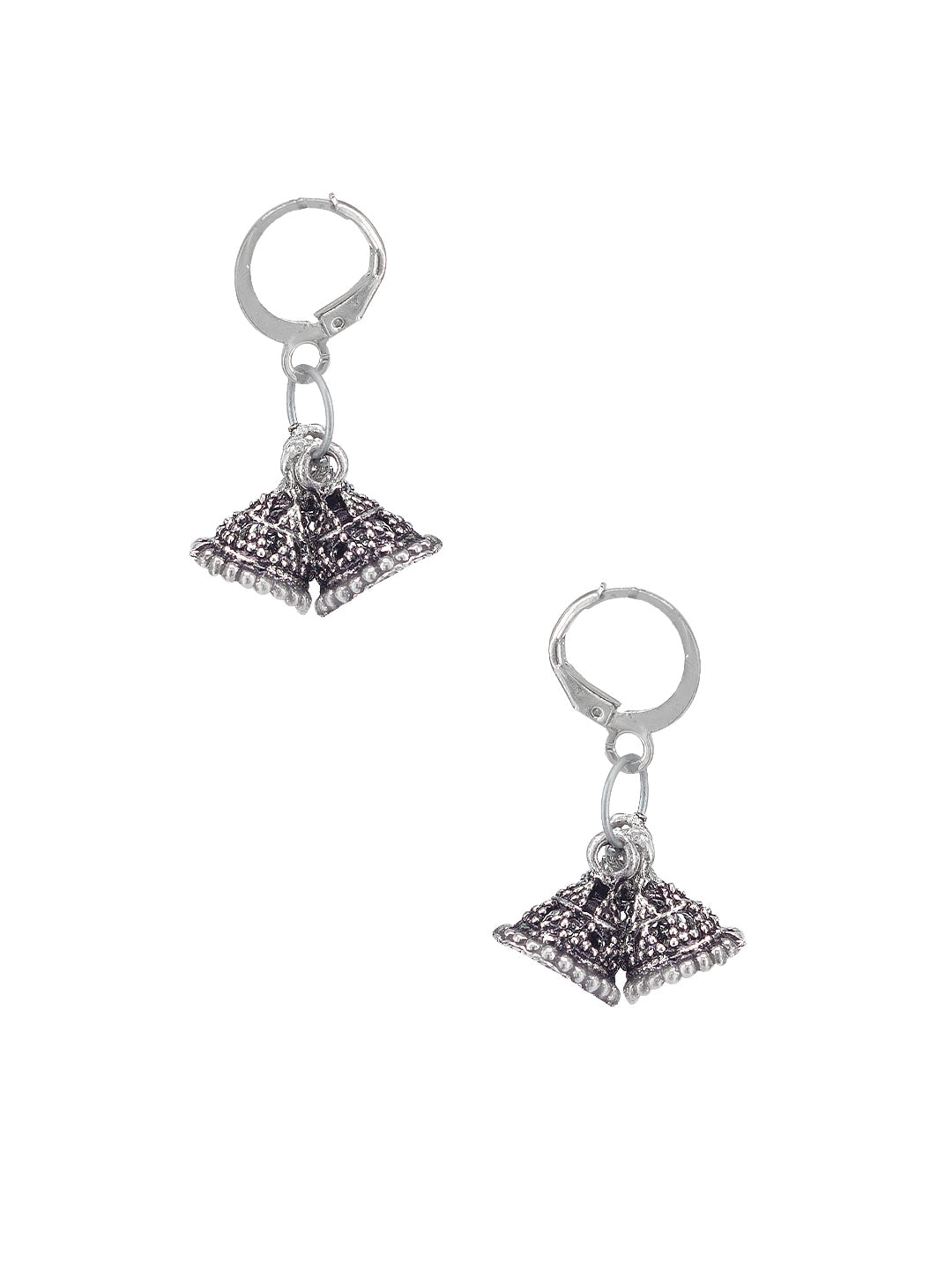 Silver Oxidised Hoop Jhumki Earrings For Women