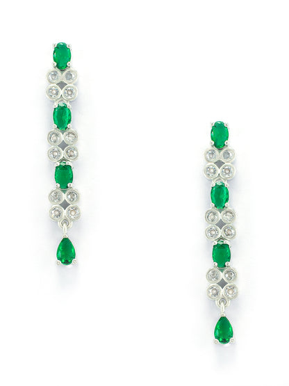 Rhodium-Plated Green American Diamond Studded Jewellery Set