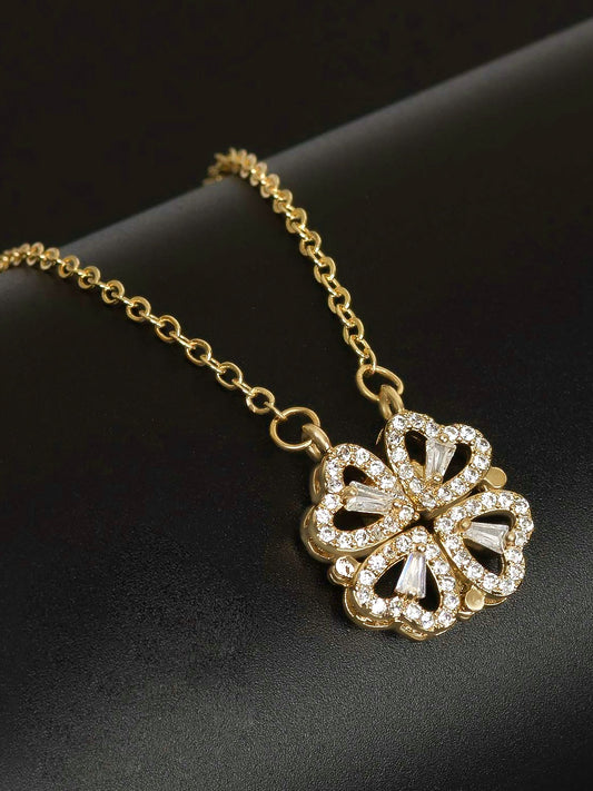 Gold Plated American Diamond Floral Heart Magnate Trendy Necklace