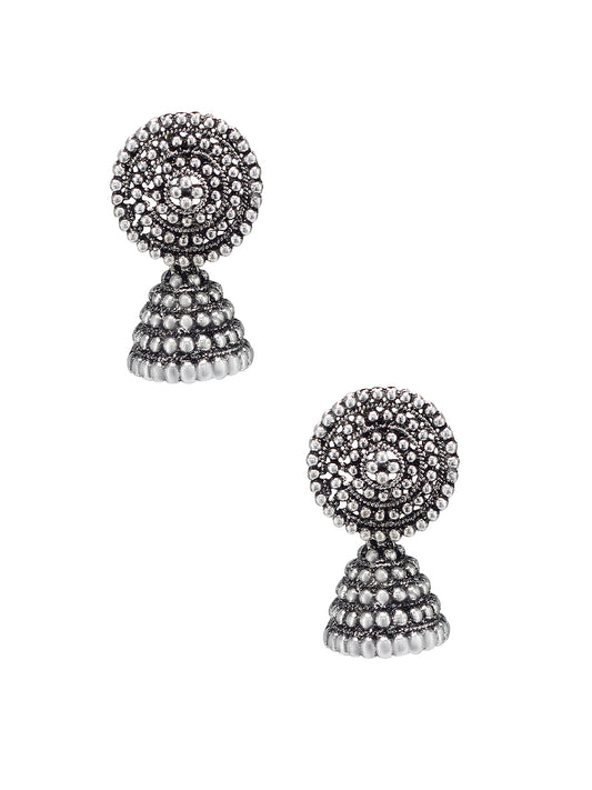 Silver Oxidised Circular Jhumki Earrings For Women