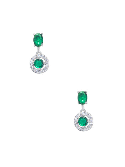 Rhodium Plated Green American Diamond Minimal Jewellery Set