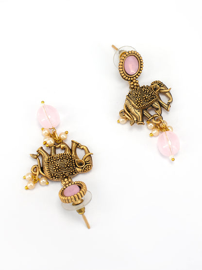 Gold Plated Kundan Studded Elephant Shaped Jewellery Set