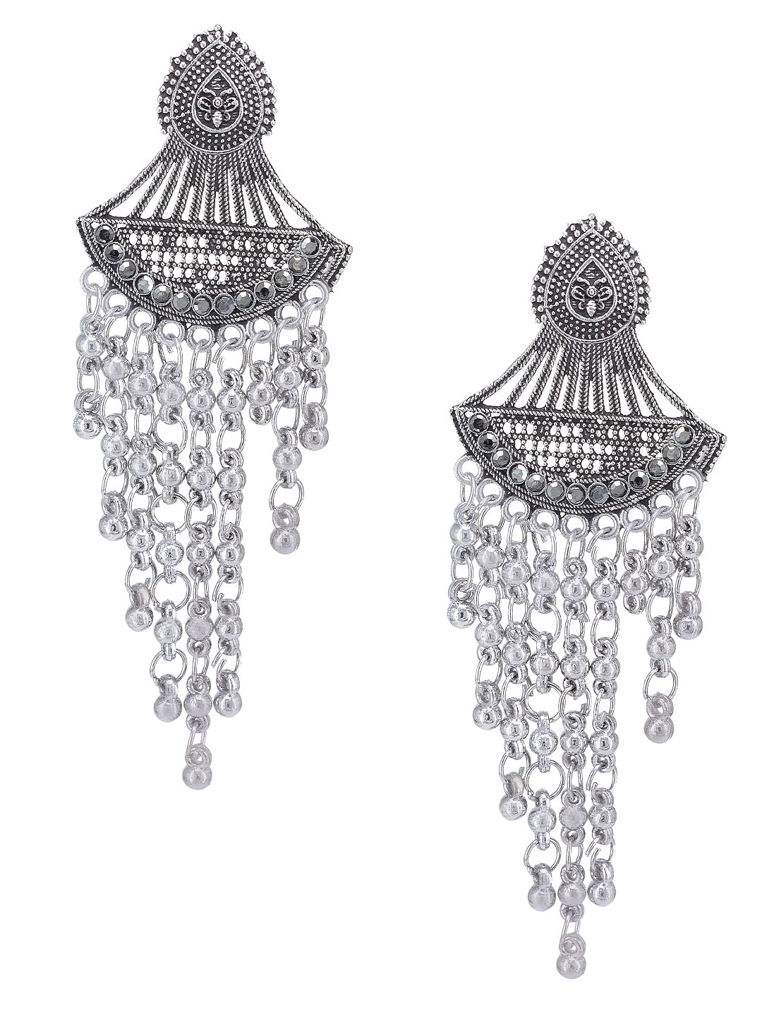 Silver Oxidised Drop Jhumka Earrings