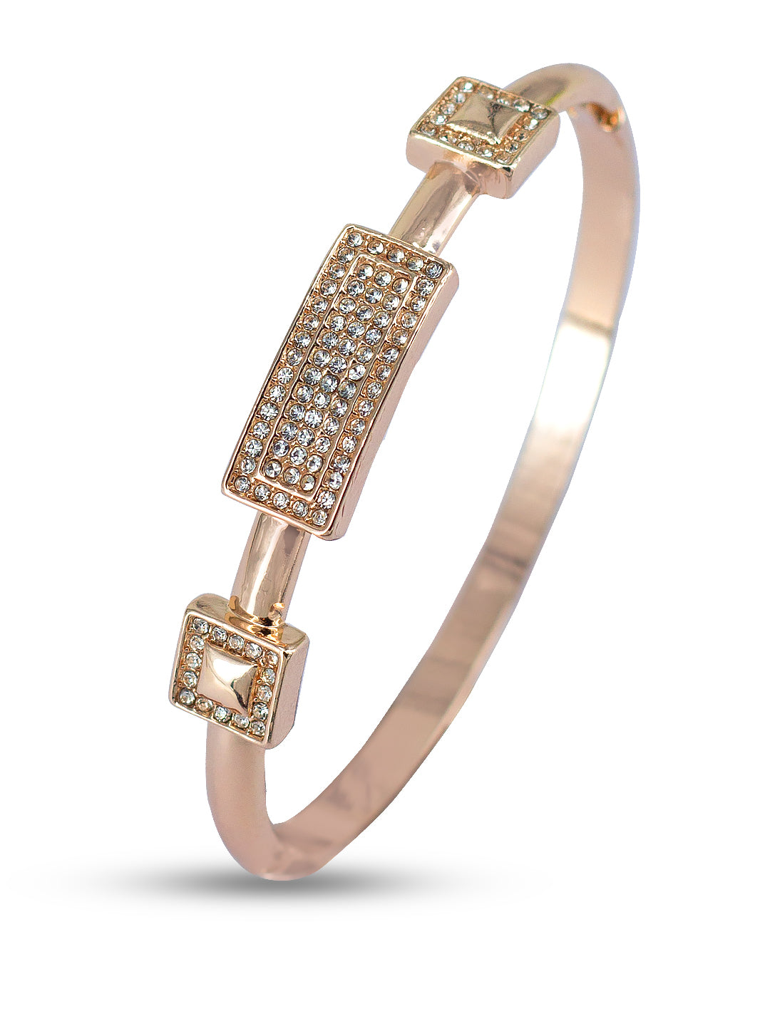 Rose Gold Plated American Diamond Studded Stainless Steel Bracelet